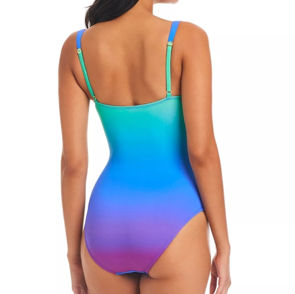 BLEU BY ROD BEATTIE Women's Heat Of The Moment Shirred Bandeau One-Piece Swimsu - Picture 4 of 4